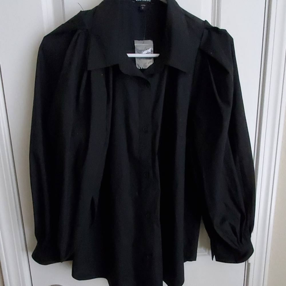 Express Bubble Sleve Collared Black Shirt size L